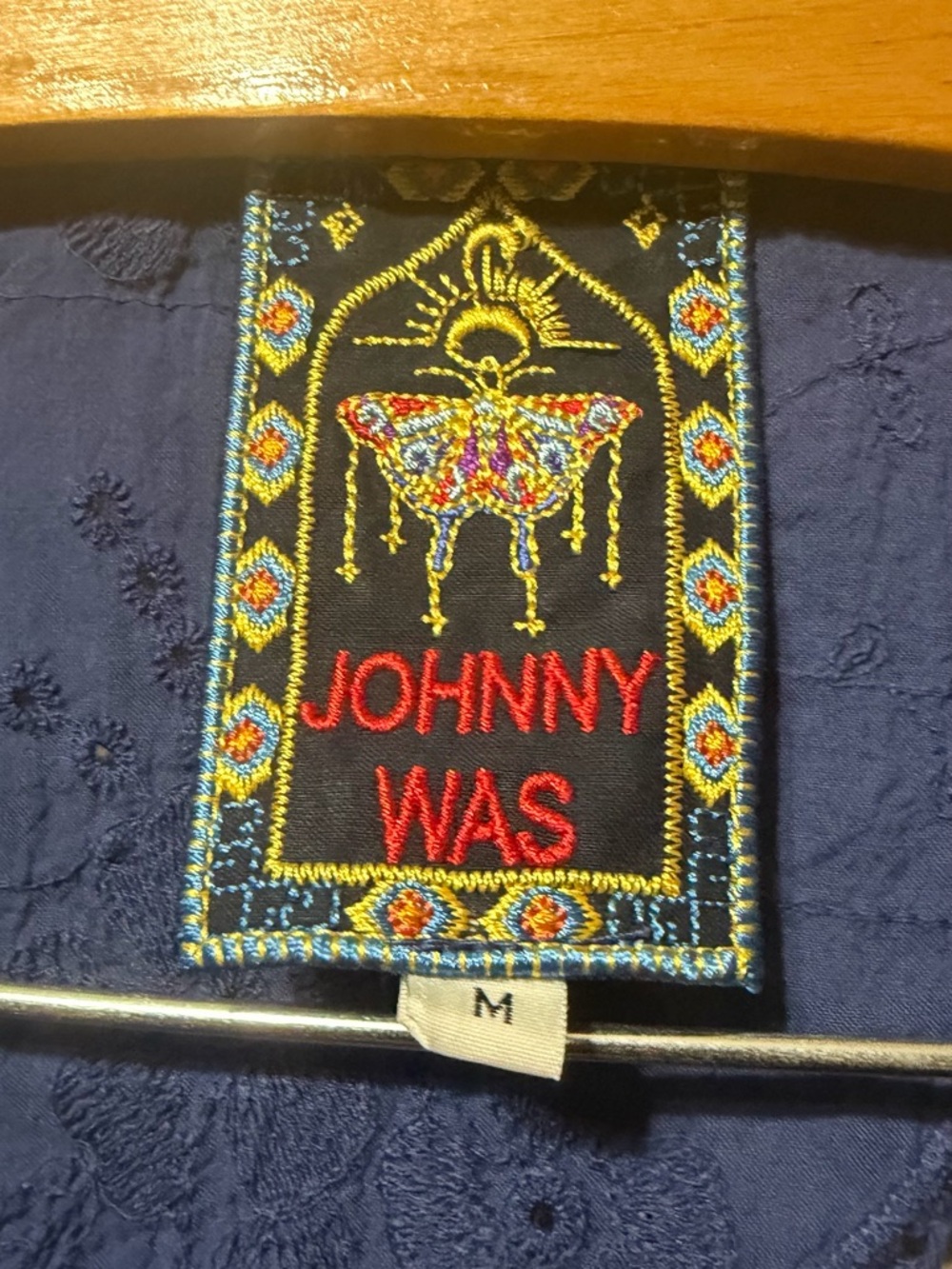 Johnny Was Blue Embroidered Jacket Boho Fringe Open Front Eyelet Size M - Picture 5 of 10